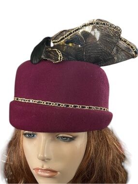 Elegant Vintage Burgundy Hat with Black and Gold Accents
